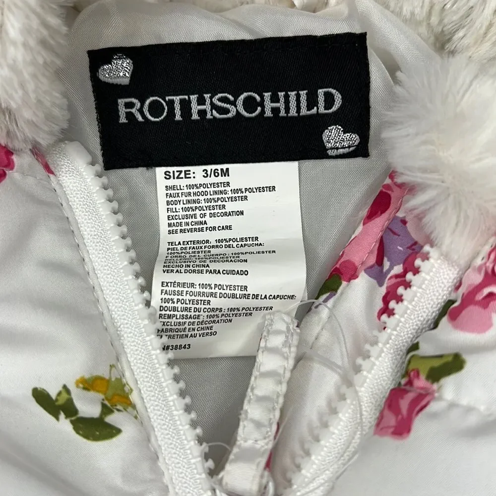 Rothschild Baby Girl White Floral Snowsuit Onesie Size 3-6 Months